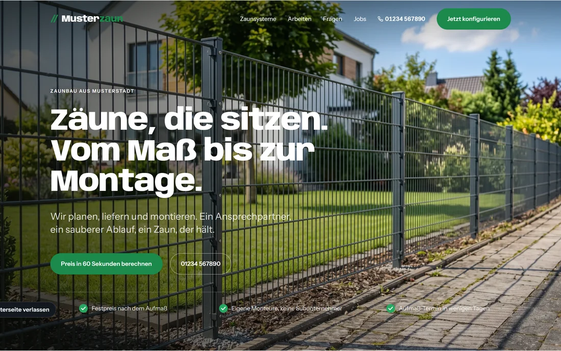 Musterseite: Startbereich mit Titel und Preis-Button